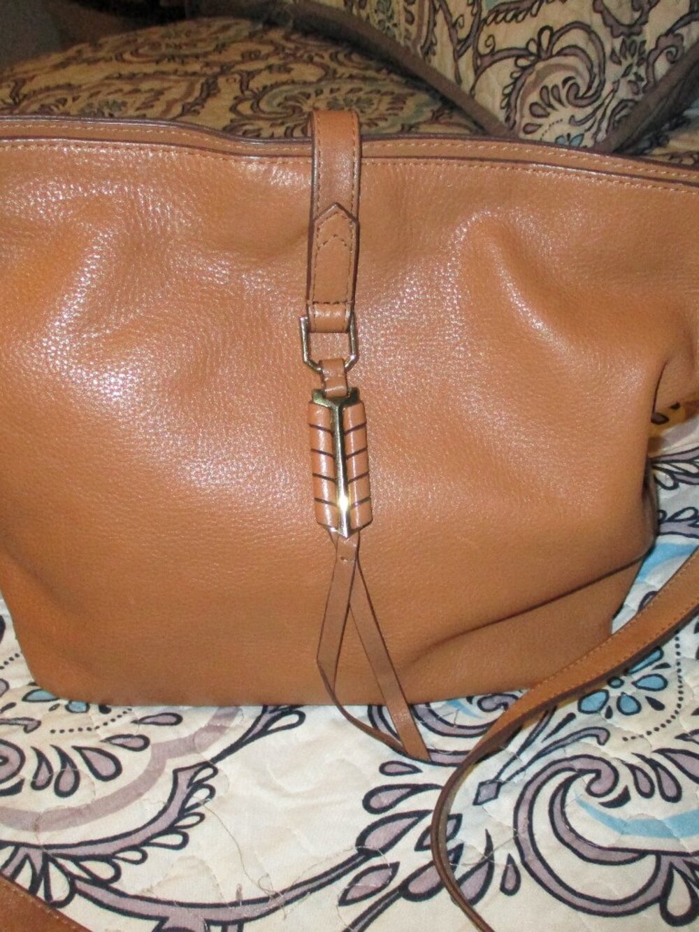COVET Crossbody Bag Genuine Leather Bucket – Cognac Tan  - Stella & Dot